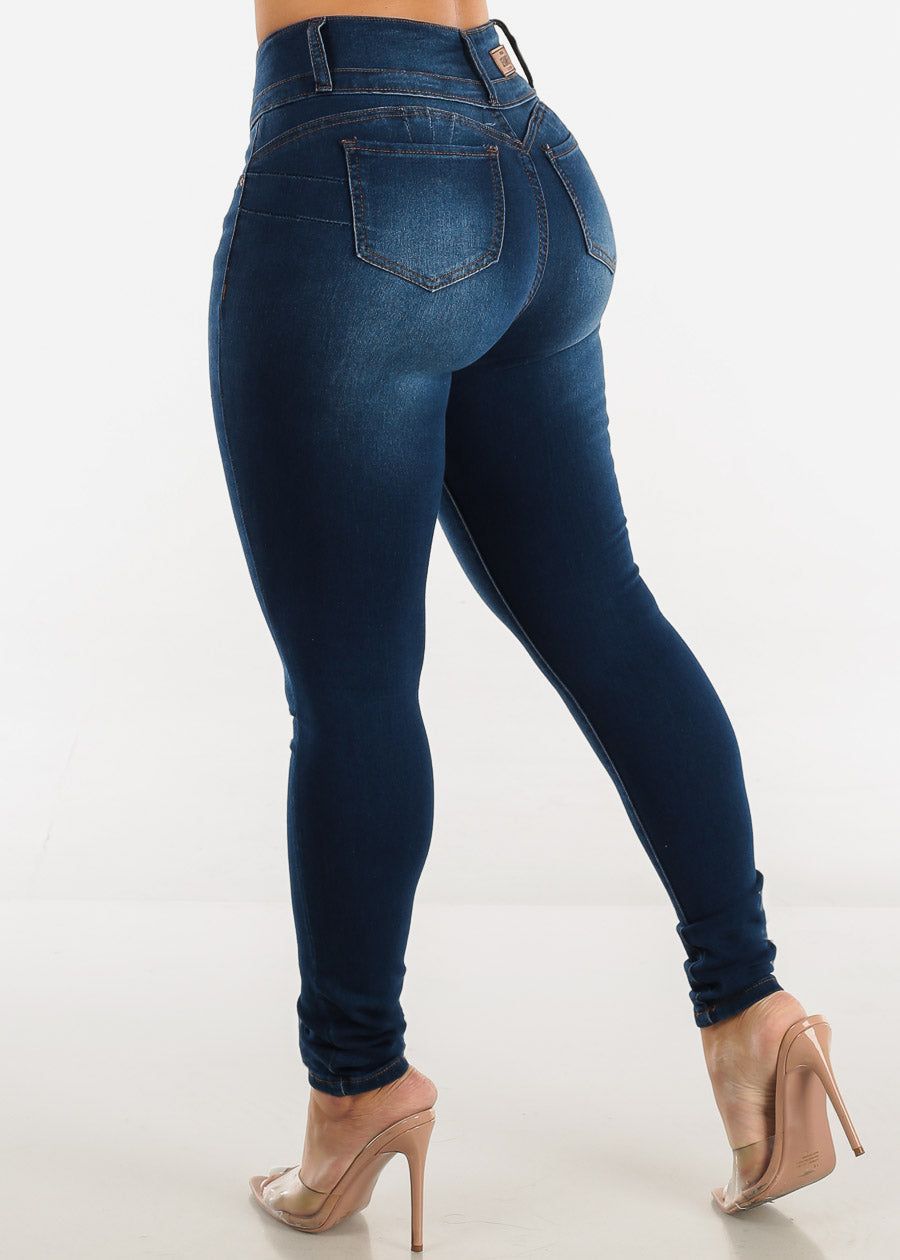 Butt Lift Mid Rise Dark Blue Skinny Jeans sold by Moda product image thumbnail 5