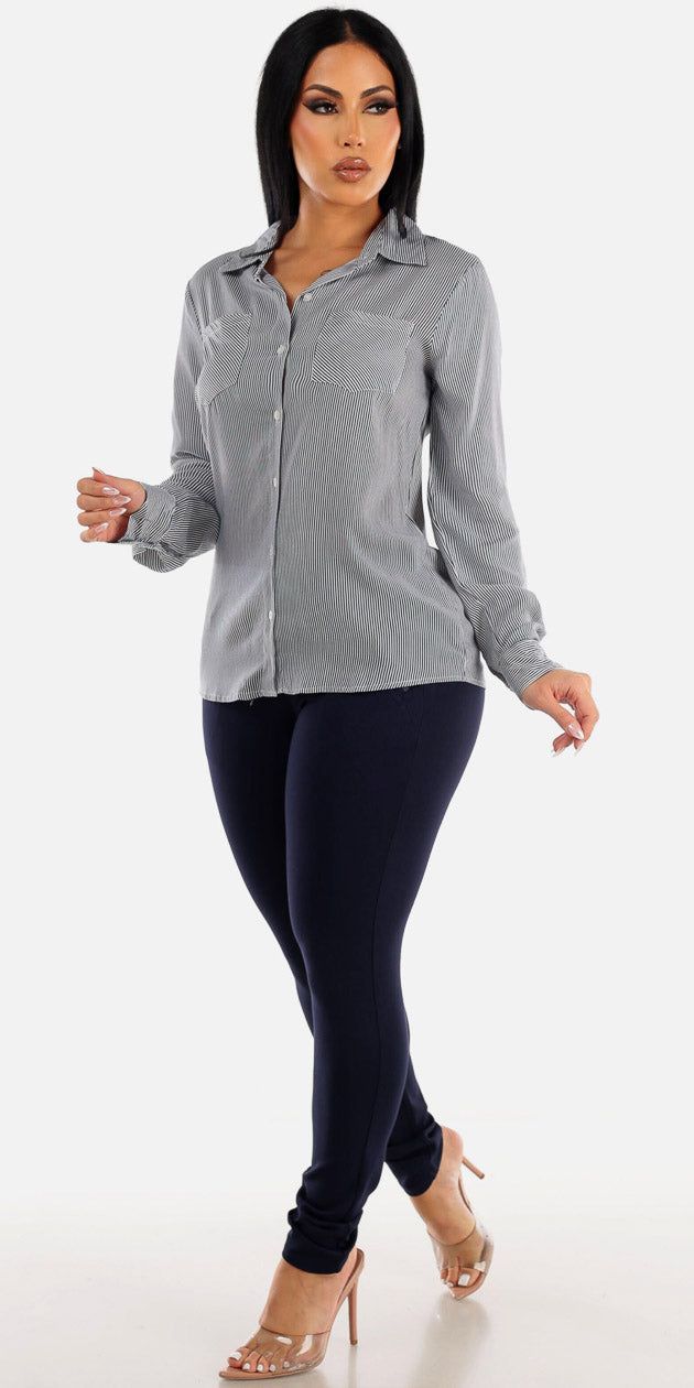Navy Skinny Stripe Shirt Set sold by Moda