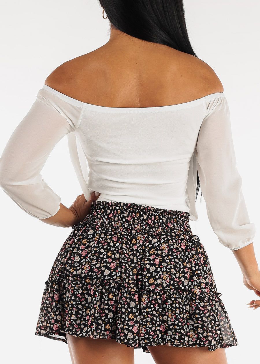 White Off Shoulder Mesh Surplice Blouse sold by Moda product image thumbnail 4