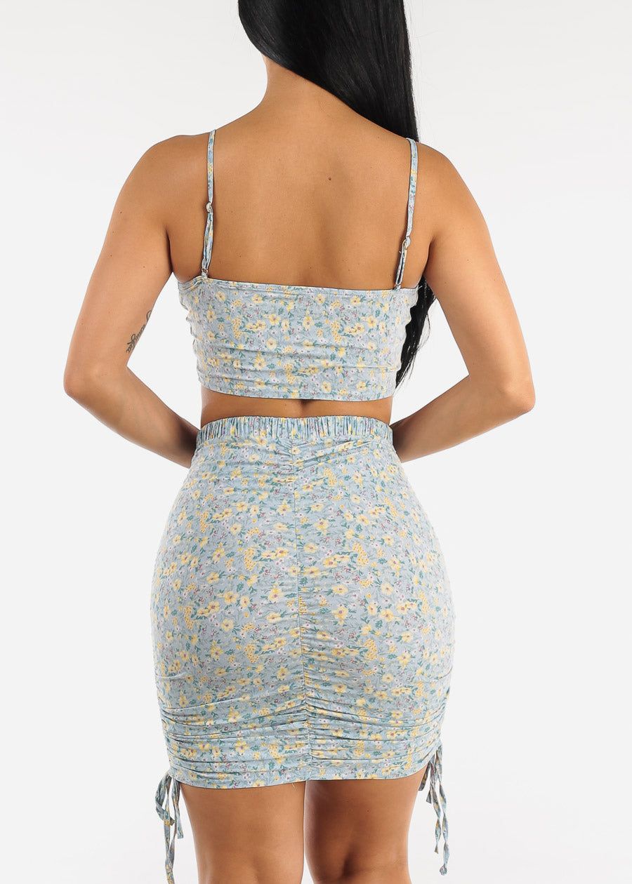 Sleeveless Floral Corset Crop Top & Ruched Mini Skirt Blue (2 PCE SET) sold by Moda product image thumbnail 4