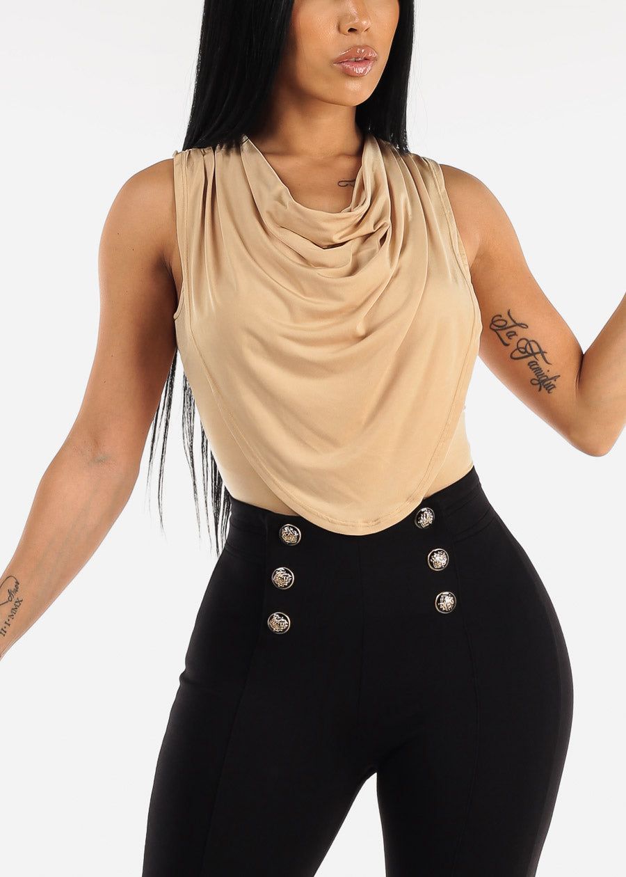 Cowl Neckline Sleeveless Bodysuit Nude sold by Moda
