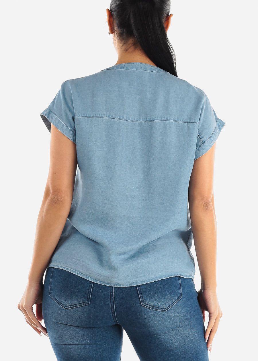Dolman Short Sleeve Vneck Button Down Denim Blouse sold by Moda product image thumbnail 4