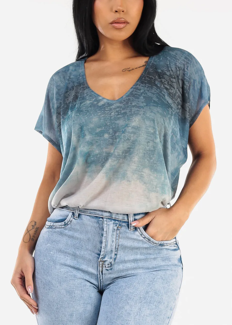Short Dolman Sleeve Tie Dye Tunic Top sold by Moda