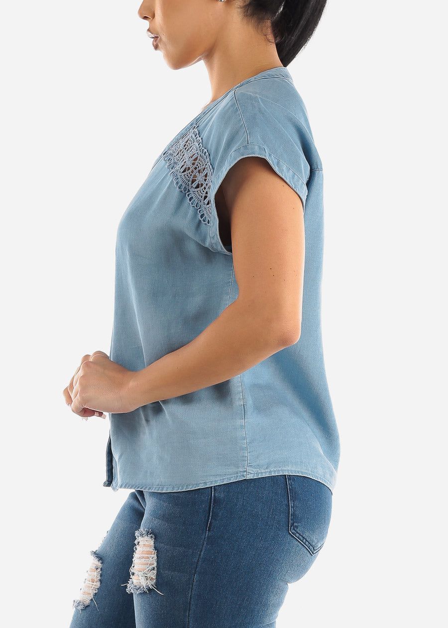 Dolman Short Sleeve Vneck Button Down Denim Blouse sold by Moda product image thumbnail 3