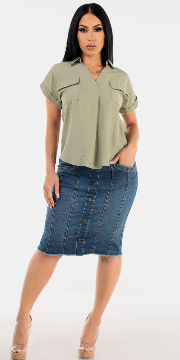 Collared Top Denim Pencil Look sold by Moda