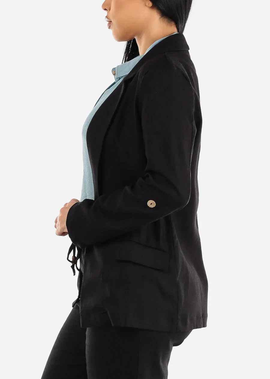 Black Linen Long Sleeve Open Front Blazer sold by Moda product image thumbnail 3