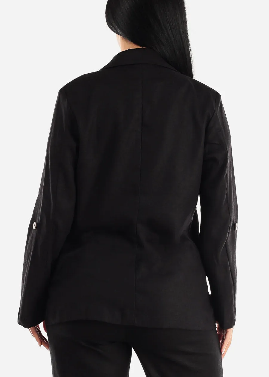 Black Linen Long Sleeve Open Front Blazer sold by Moda product image thumbnail 4