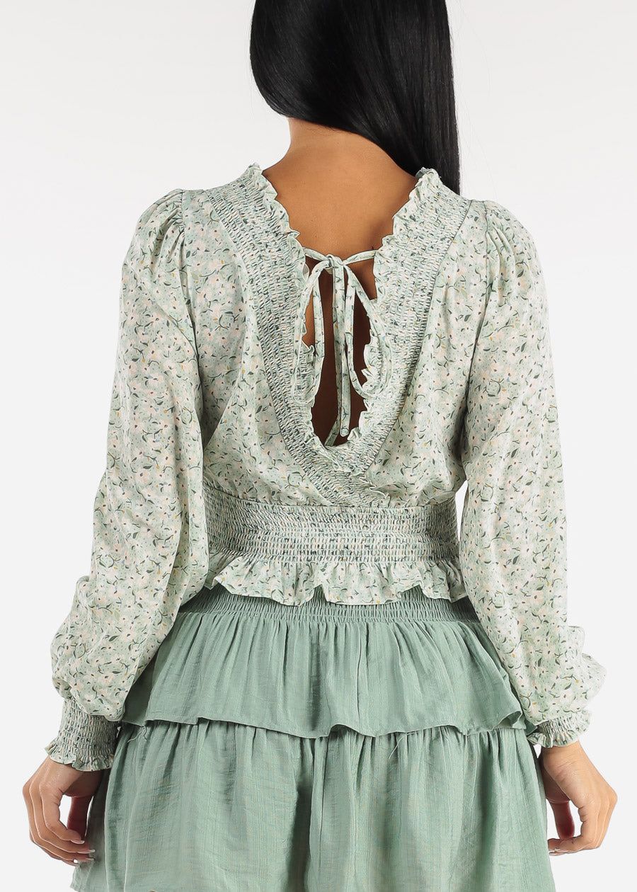 Long Sleeve Floral Surplice Smocked Top Mint sold by Moda product image thumbnail 5