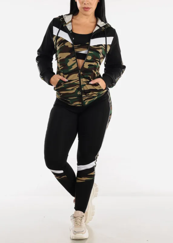 Olive Camo Activewear Jacket, Sports Bra & Leggings (3 PCE SET) sold by Moda