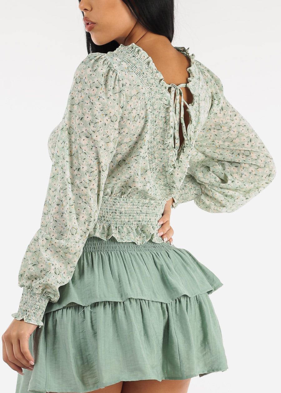 Long Sleeve Floral Surplice Smocked Top Mint sold by Moda product image thumbnail 2