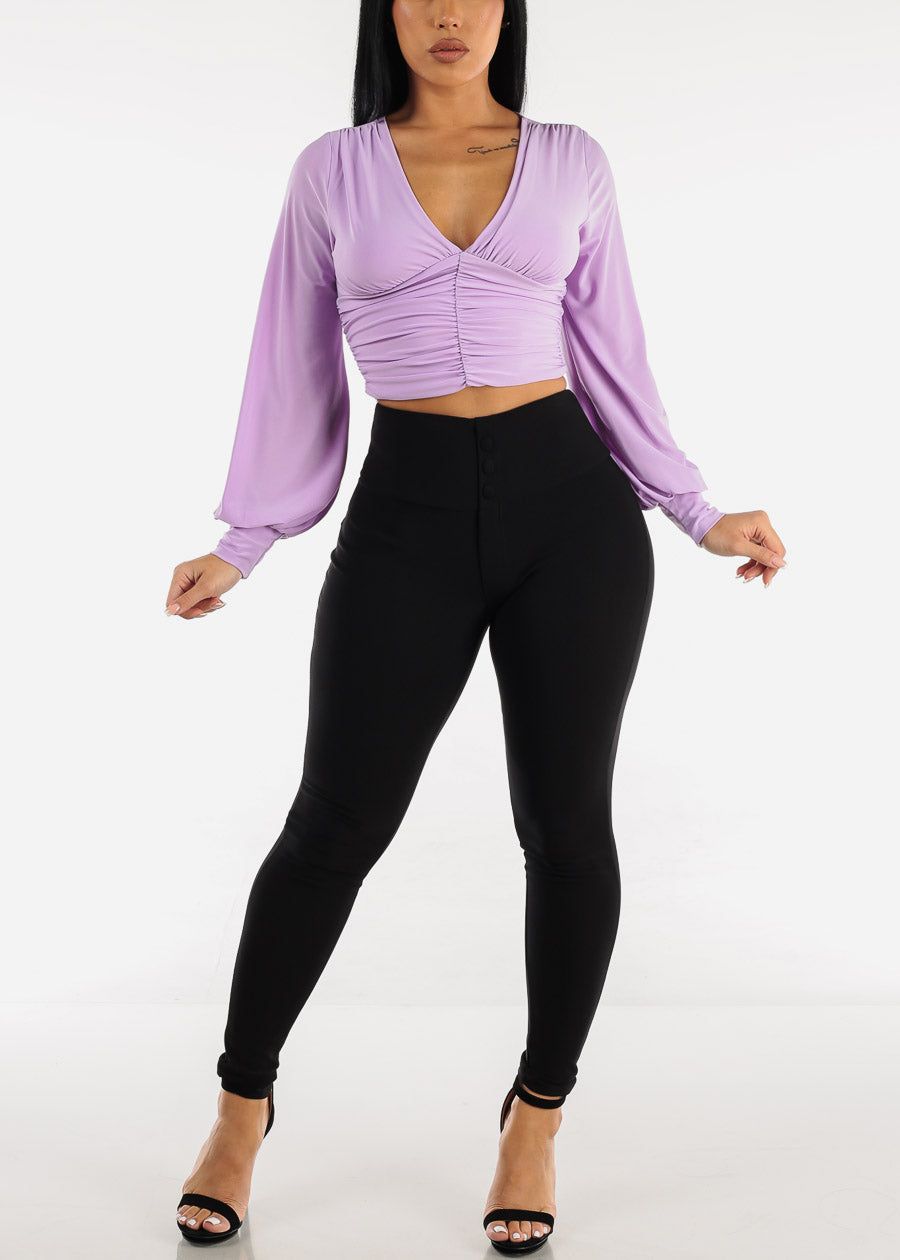 Bubble Sleeve Vneck Ruched Top Light Purple sold by Moda product image thumbnail 2