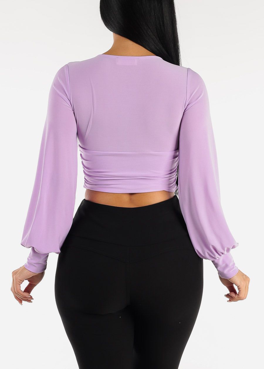 Bubble Sleeve Vneck Ruched Top Light Purple sold by Moda product image thumbnail 4