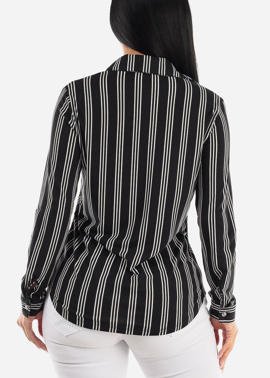 Black Long Sleeve Button Up Stripe Shirt sold by Moda product image thumbnail 4