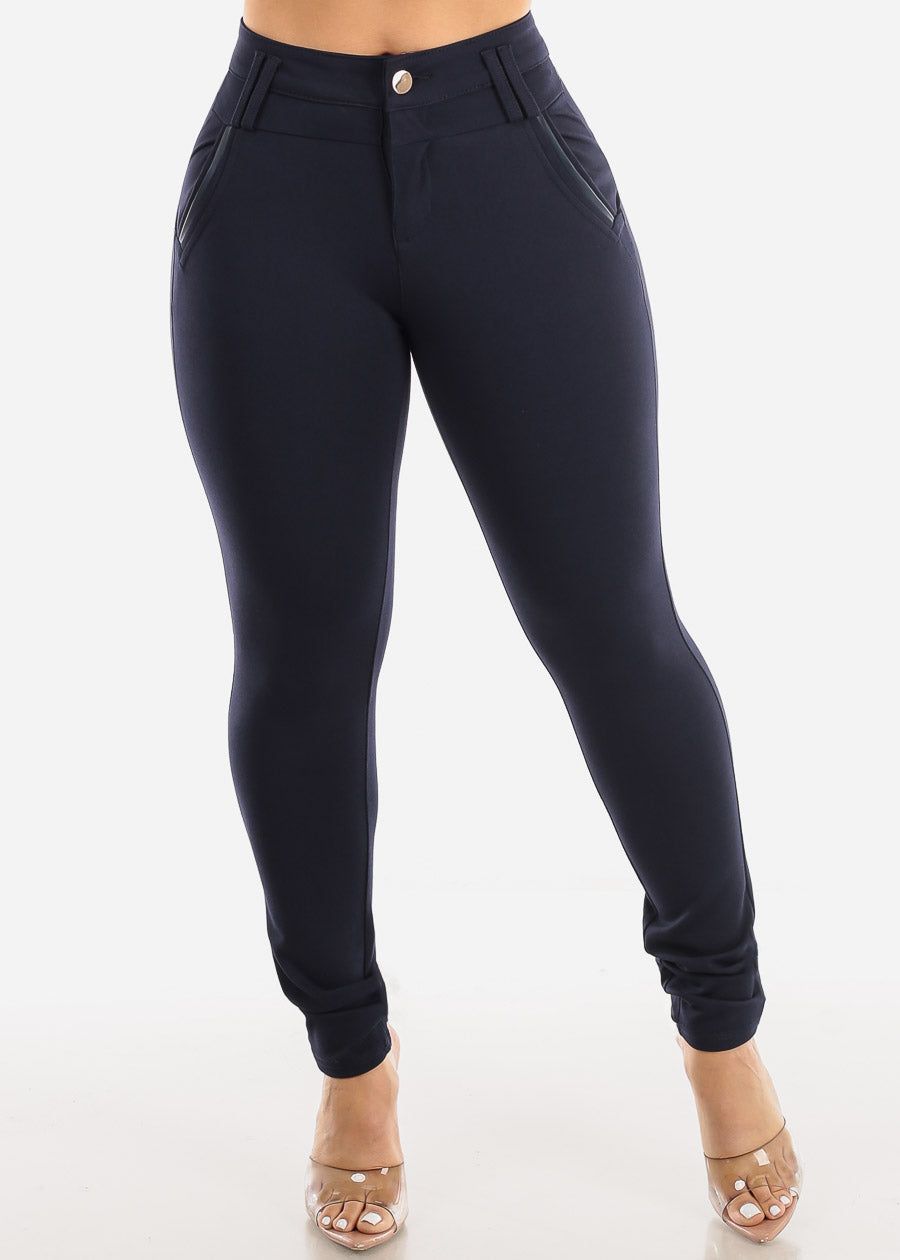 High Waisted Navy Skinny Pants sold by Moda