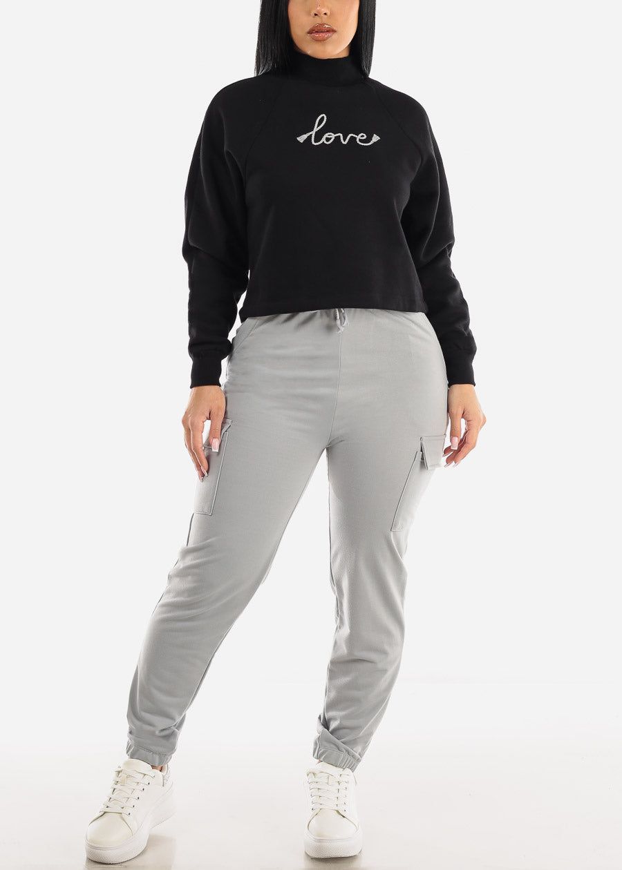 Drawstring Waist French Terry Cargo Jogger Pants Light Grey sold by Moda product image thumbnail 2