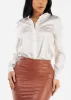 White Long Sleeve Satin Button Up Collared Blouse sold by Moda