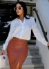 White Long Sleeve Satin Button Up Collared Blouse sold by Moda