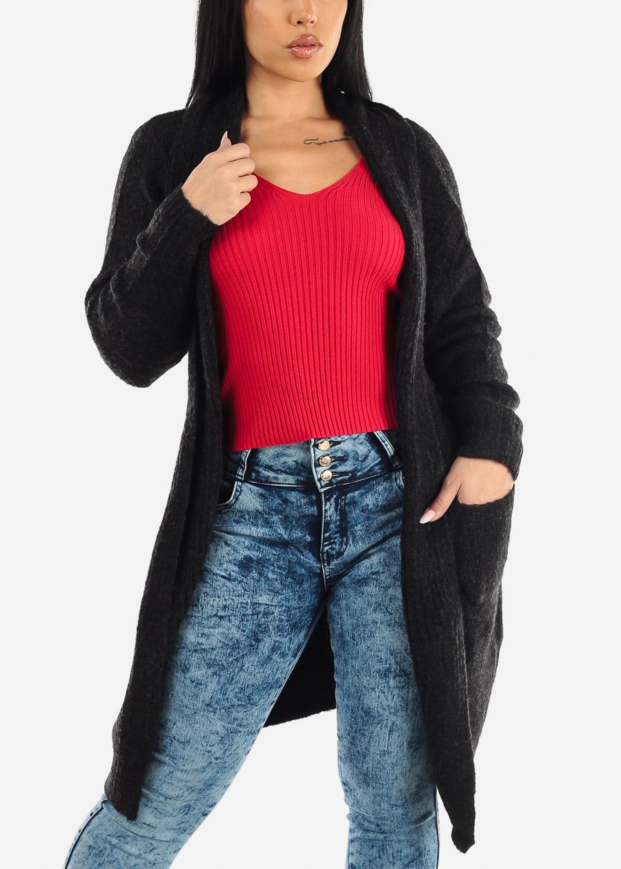 Long Sleeve Soft Knit Black Maxi Cardigan sold by Moda