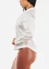 White Long Sleeve Satin Button Up Collared Blouse sold by Moda