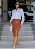 White Long Sleeve Satin Button Up Collared Blouse sold by Moda