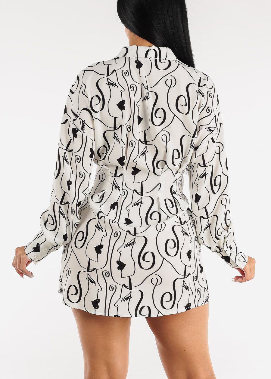 Printed Button Down Pleated Mini Shirtdress White sold by Moda product image thumbnail 4