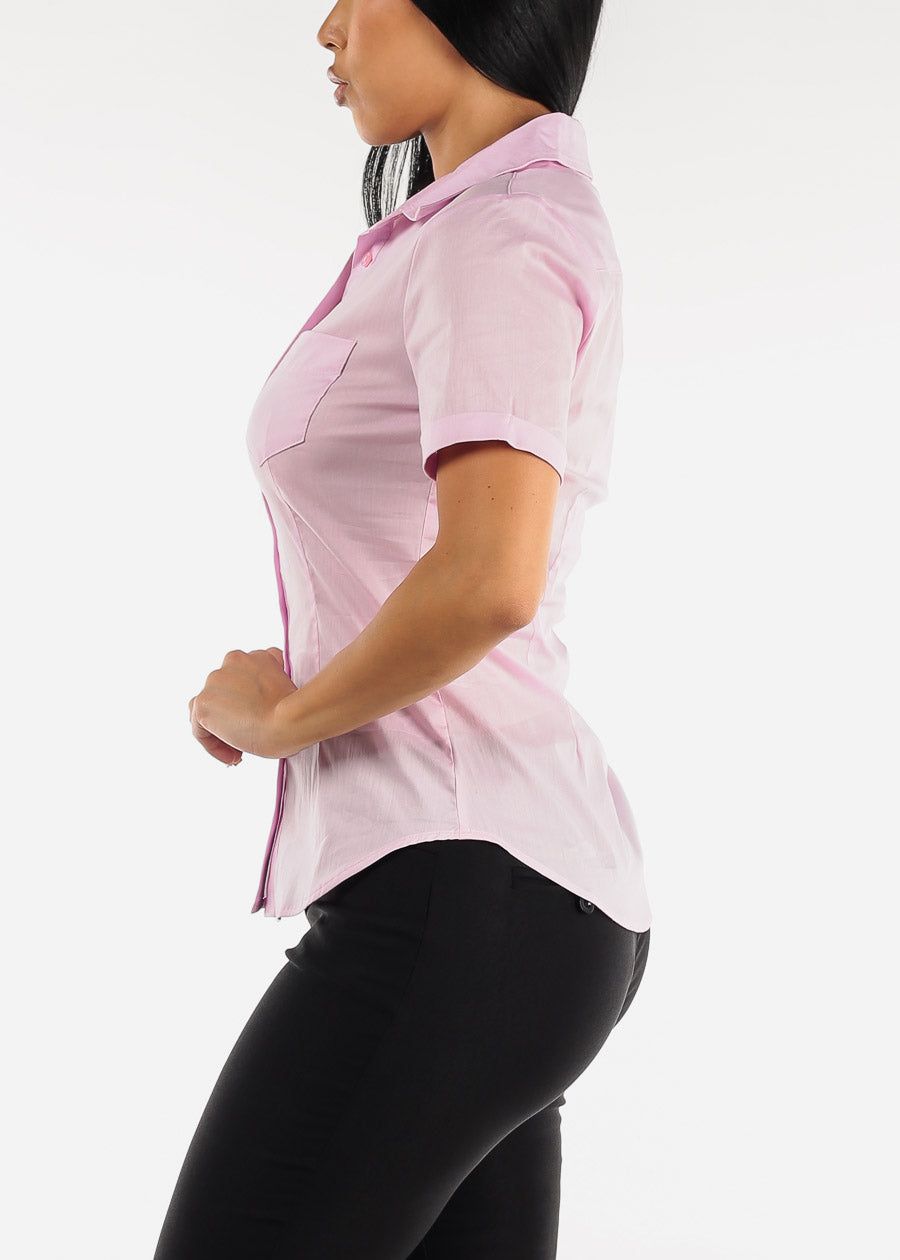 Short Sleeve Button Down Pink Shirt sold by Moda product image thumbnail 3