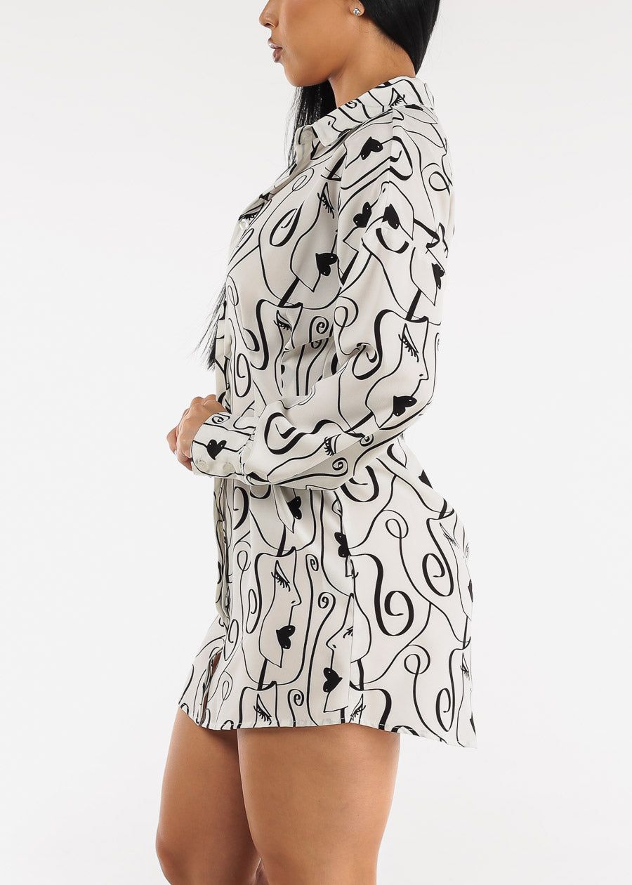 Printed Button Down Pleated Mini Shirtdress White sold by Moda product image thumbnail 3
