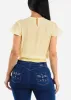 Short Sleeve Lace Trim Smocked Waist Top Yellow sold by Moda