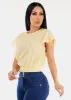 Short Sleeve Lace Trim Smocked Waist Top Yellow sold by Moda