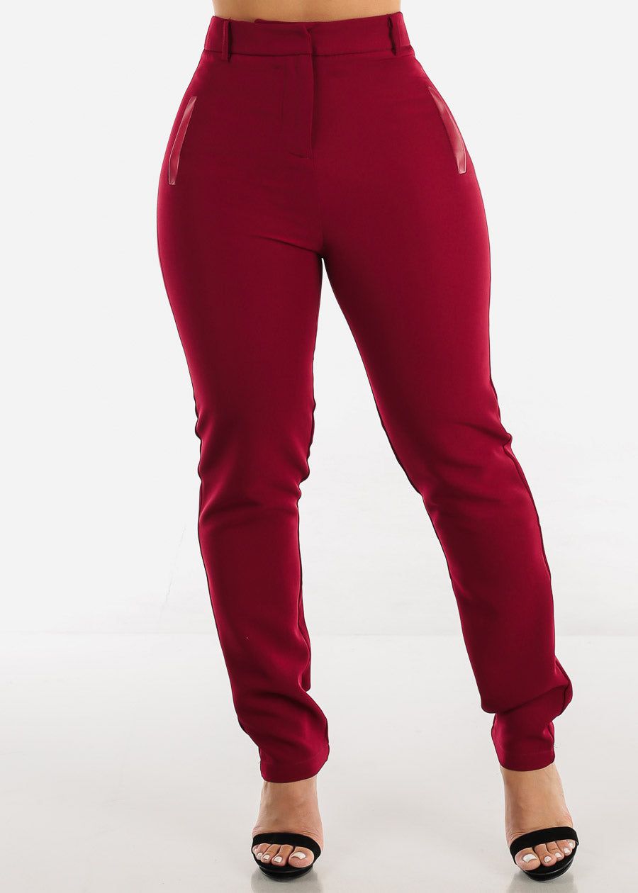 Burgundy Straight Leg Trouser Pants sold by Moda