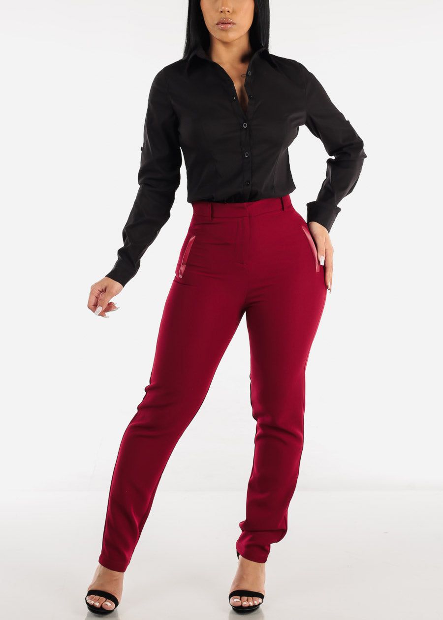 Burgundy Straight Leg Trouser Pants sold by Moda product image thumbnail 2