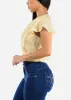 Short Sleeve Lace Trim Smocked Waist Top Yellow sold by Moda