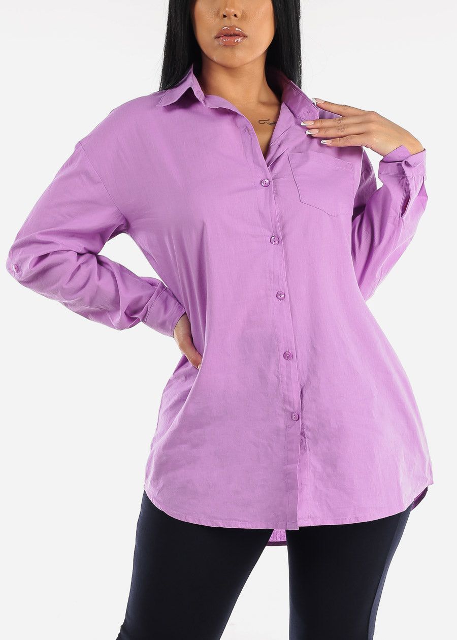 Long Sleeve Cotton Tunic Shirt Lavender sold by Moda
