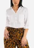 White Linen Long Sleeve Half Button Up Shirt sold by Moda
