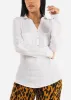 White Linen Long Sleeve Half Button Up Shirt sold by Moda