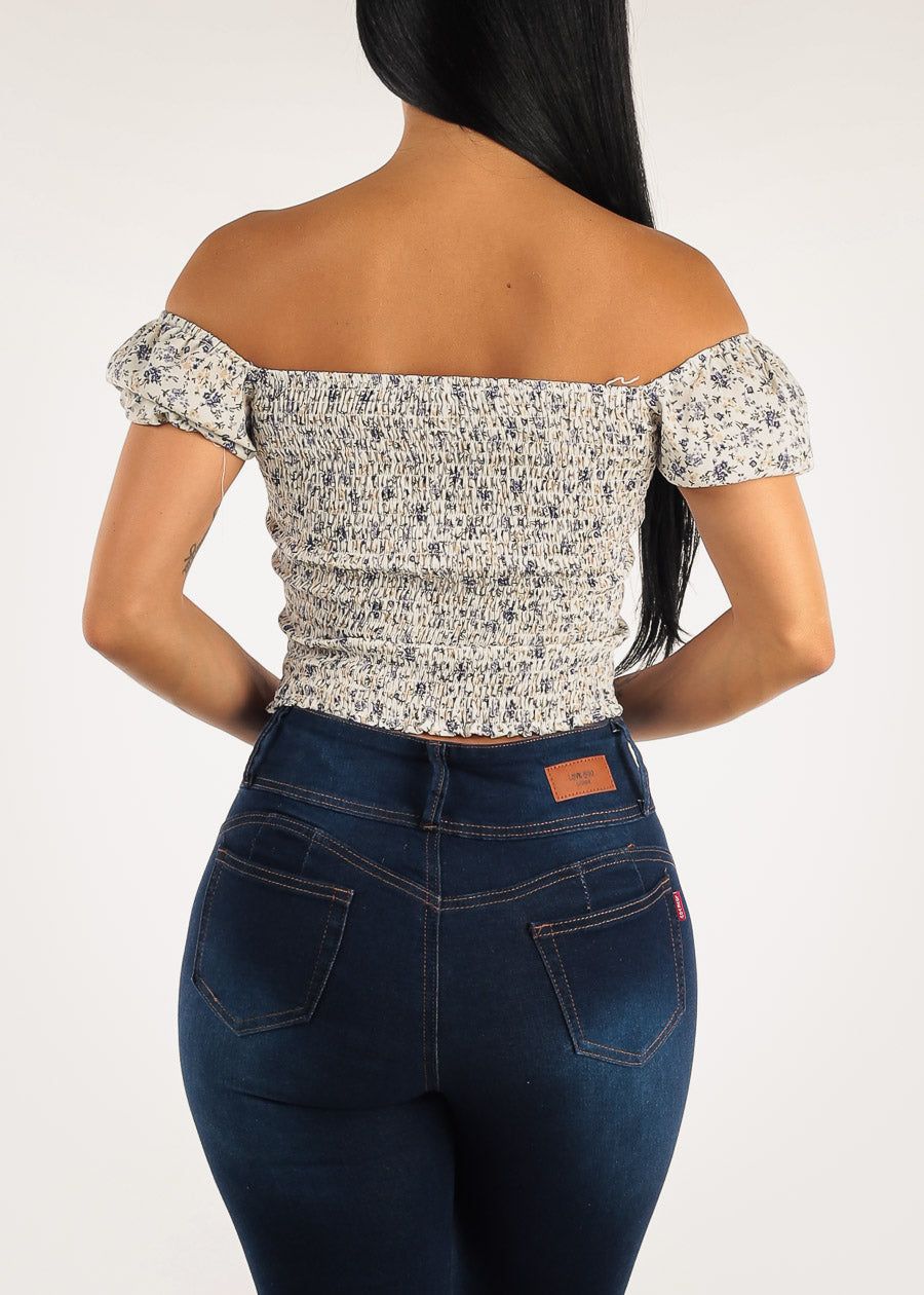 Off Shoulder Lace Up Front White Floral Top sold by Moda product image thumbnail 4