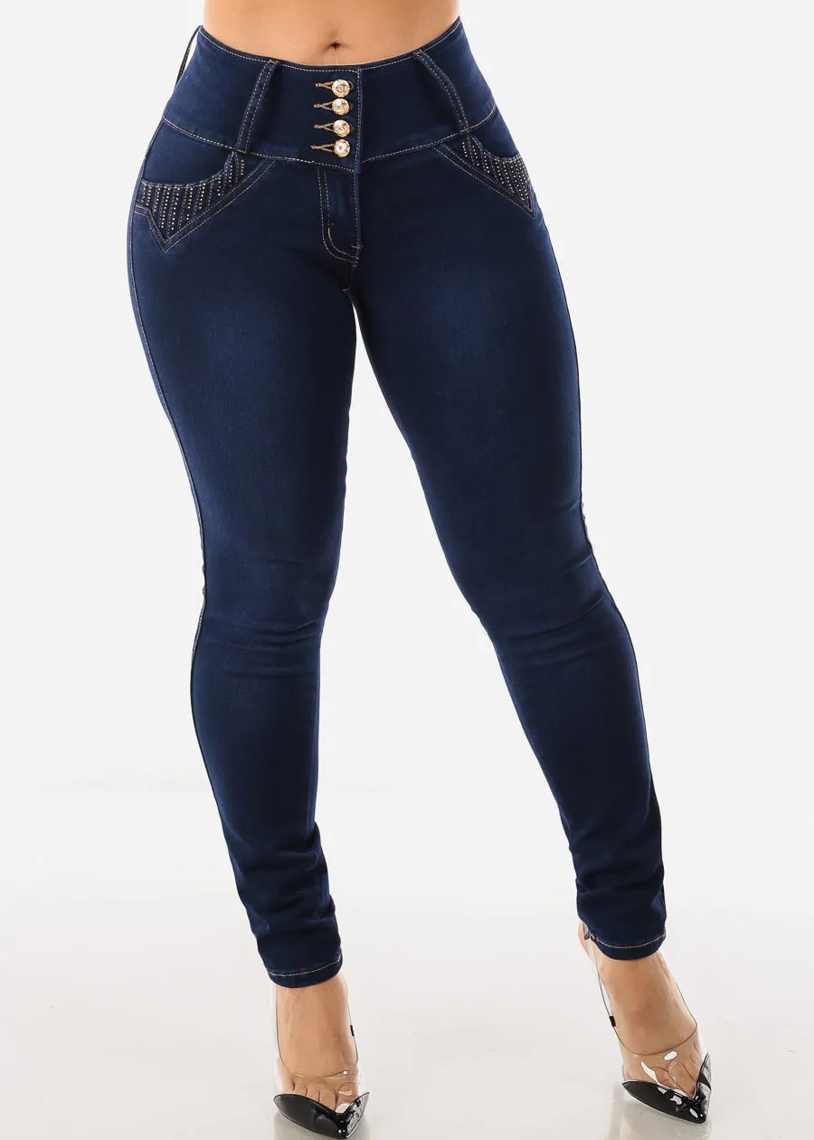 MX JEANS Butt Lifting Dark Blue Mid Rise Skinny Jeans sold by Moda product image thumbnail 2