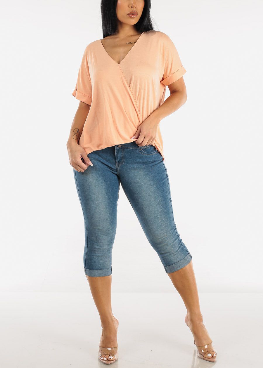 Short Sleeve Surplice Tunic Top Peach sold by Moda product image thumbnail 2