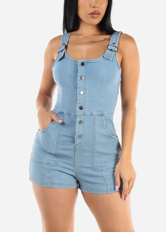 Sleeveless Scoop Neck Denim Romper sold by Moda