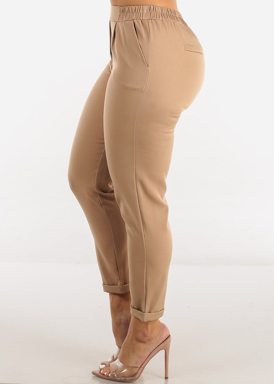 Pull On High Waist Tapered Ankle Dress Pants Taupe sold by Moda product image thumbnail 3