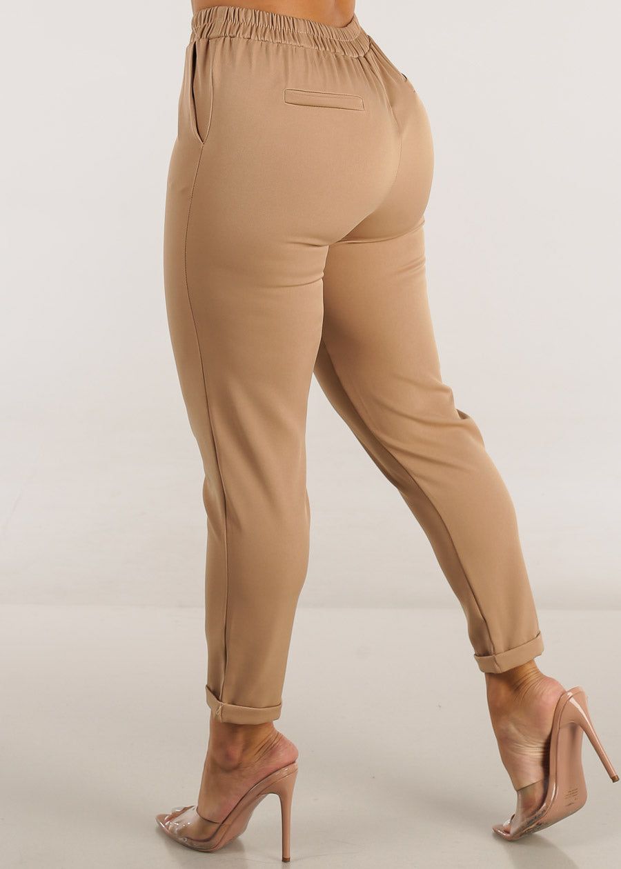 Pull On High Waist Tapered Ankle Dress Pants Taupe sold by Moda product image thumbnail 4