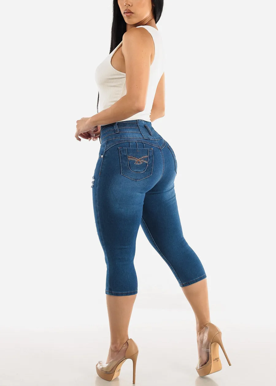 Butt Lifting High Waisted Ripped Denim Capris sold by Moda product image thumbnail 5
