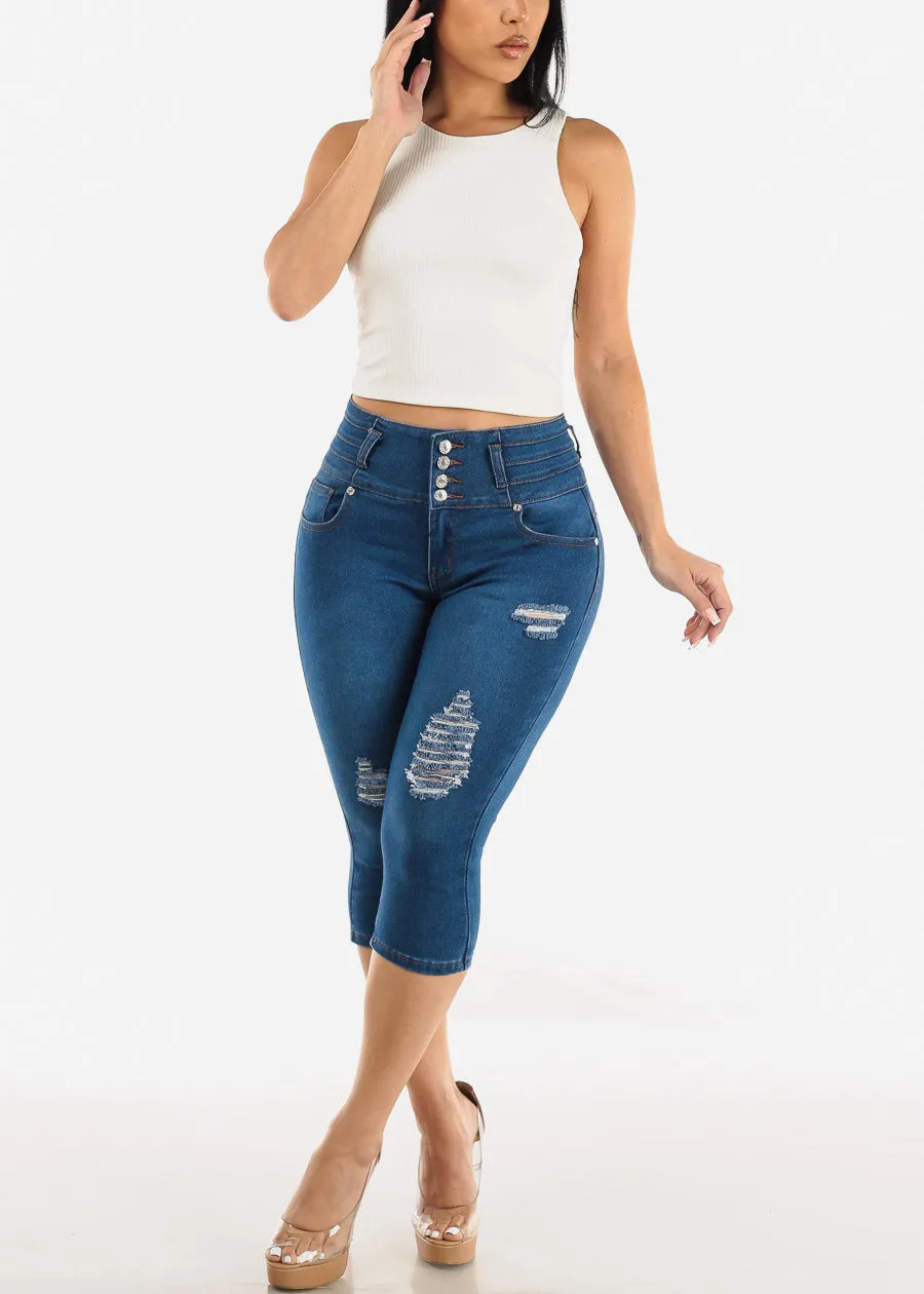 Butt Lifting High Waisted Ripped Denim Capris sold by Moda product image thumbnail 2