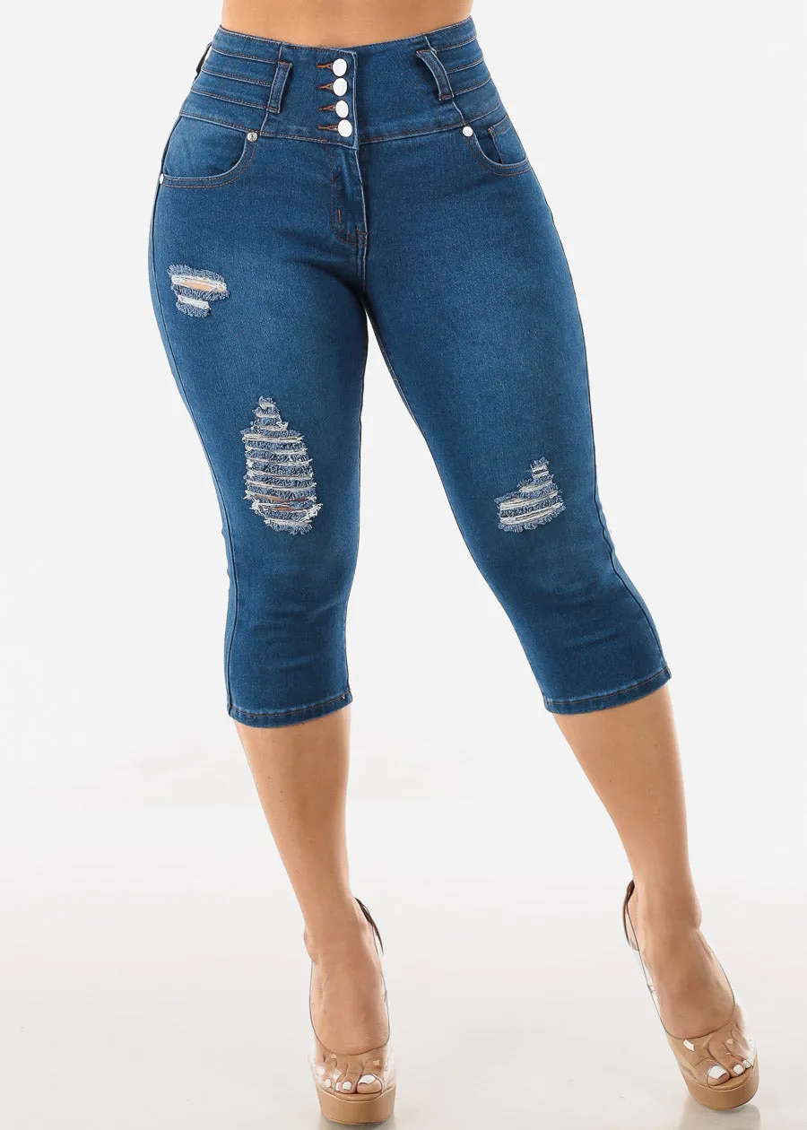 Butt Lifting High Waisted Ripped Denim Capris sold by Moda product image thumbnail 3