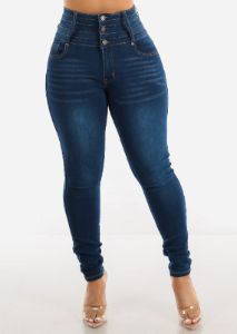 Thick Waist Butt Lifting Skinny Jeans Dark Wash sold by Moda