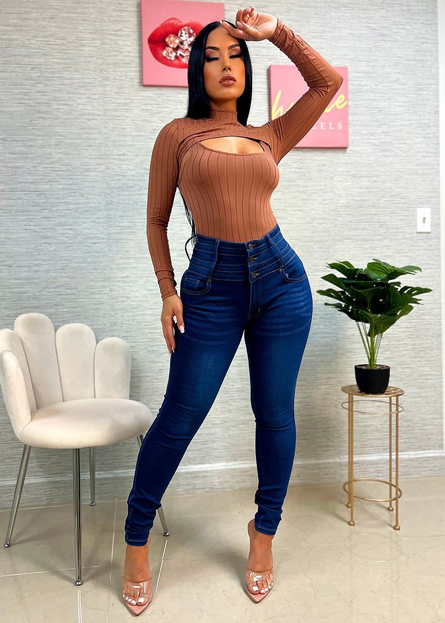 Thick Waist Butt Lifting Skinny Jeans Dark Wash sold by Moda product image thumbnail 3