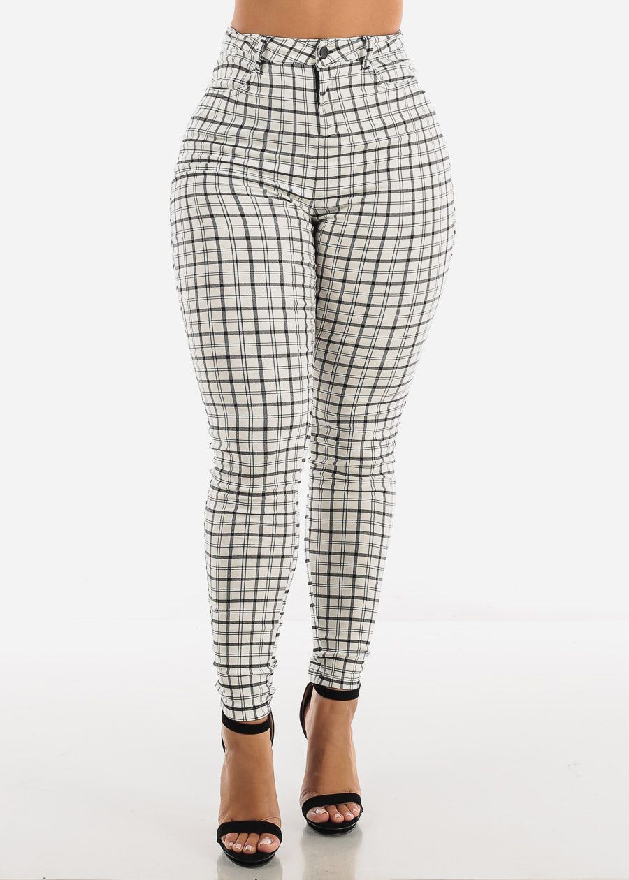 High Waisted White Checkered Pants sold by Moda