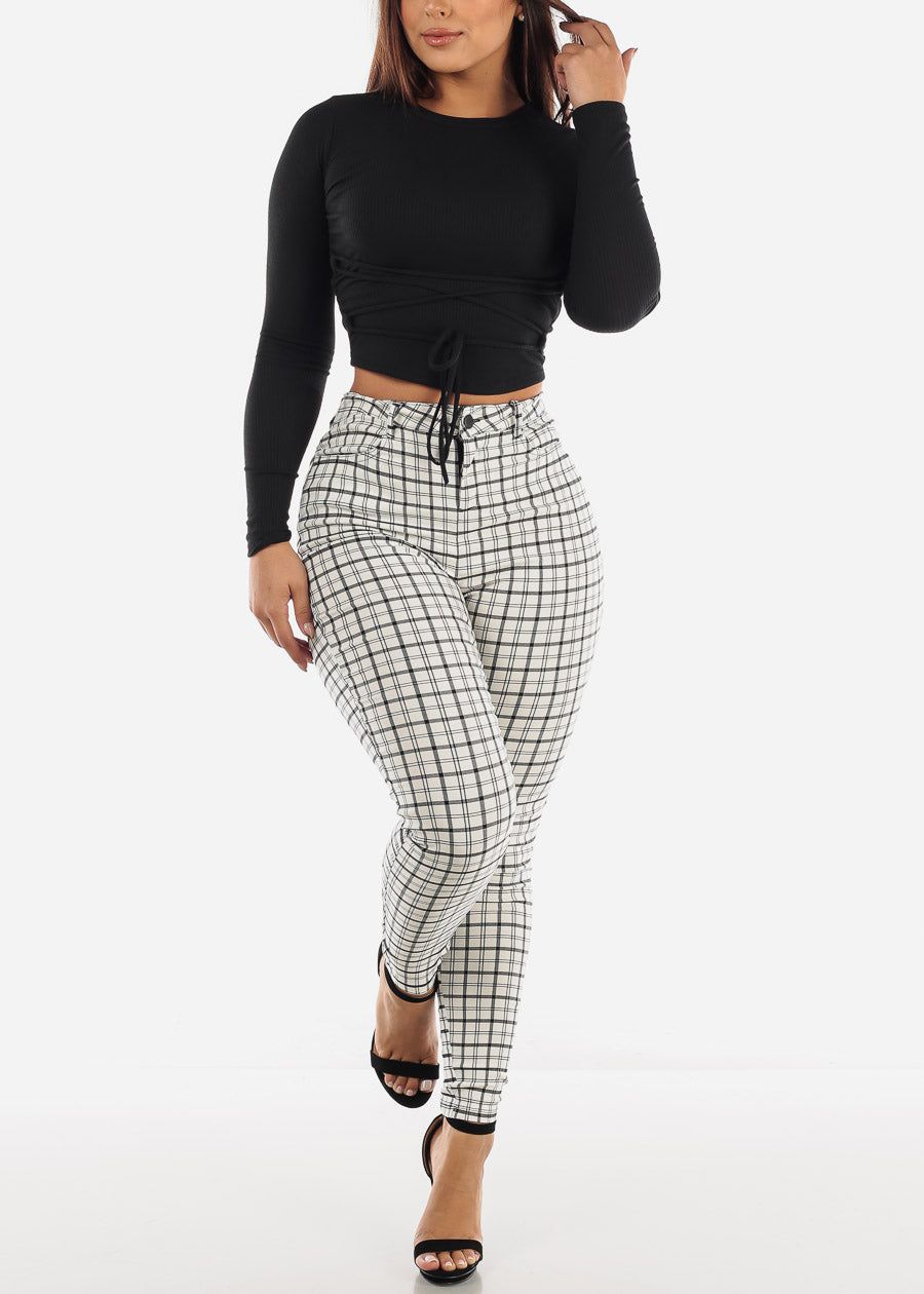 High Waisted White Checkered Pants sold by Moda product image thumbnail 2