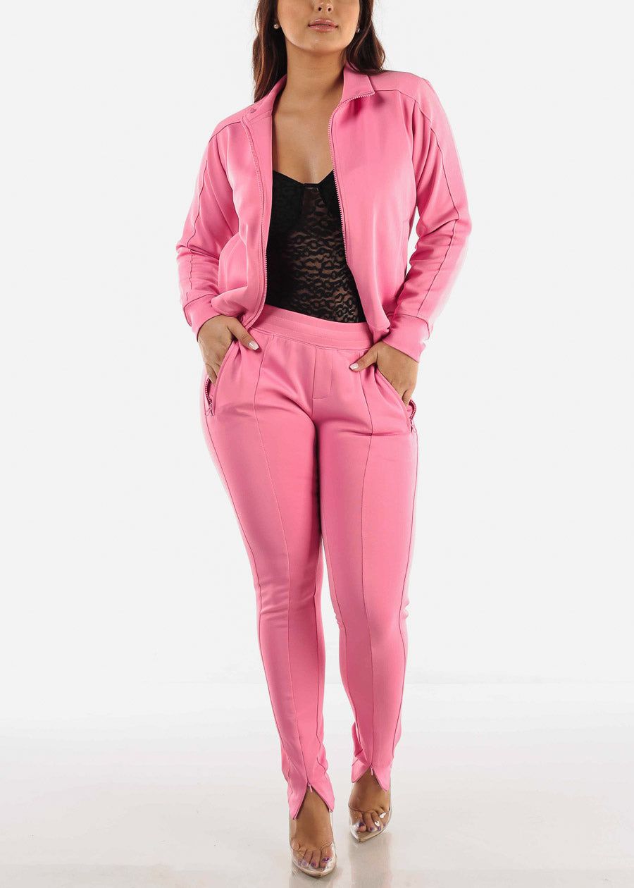 Hot Pink Zip Up Tracksuit (2 PCE SET) sold by Moda