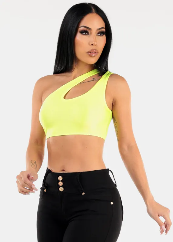 One Shoulder Cut Out Crop Top Neon Lime sold by Moda